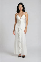 Vestido Maxi Escote Pico con Volante