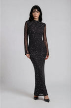 Vestido Maxi Strass Manga Larga