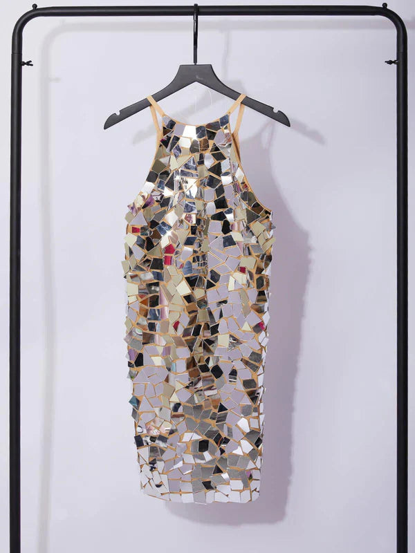 Vestido Mini Halter Efecto Espejo