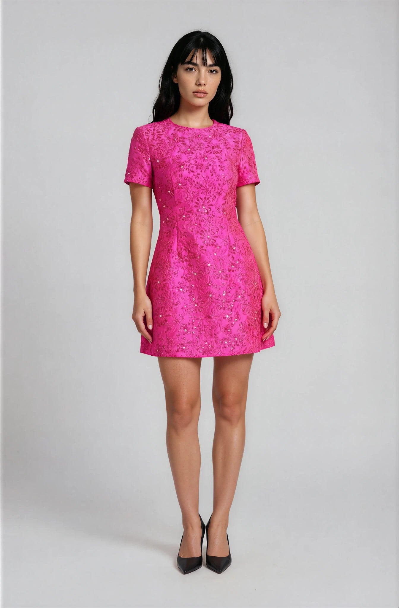 Vestido Mini Jacquard Floral