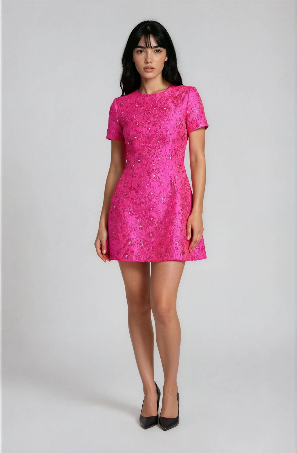 Vestido Mini Jacquard Floral