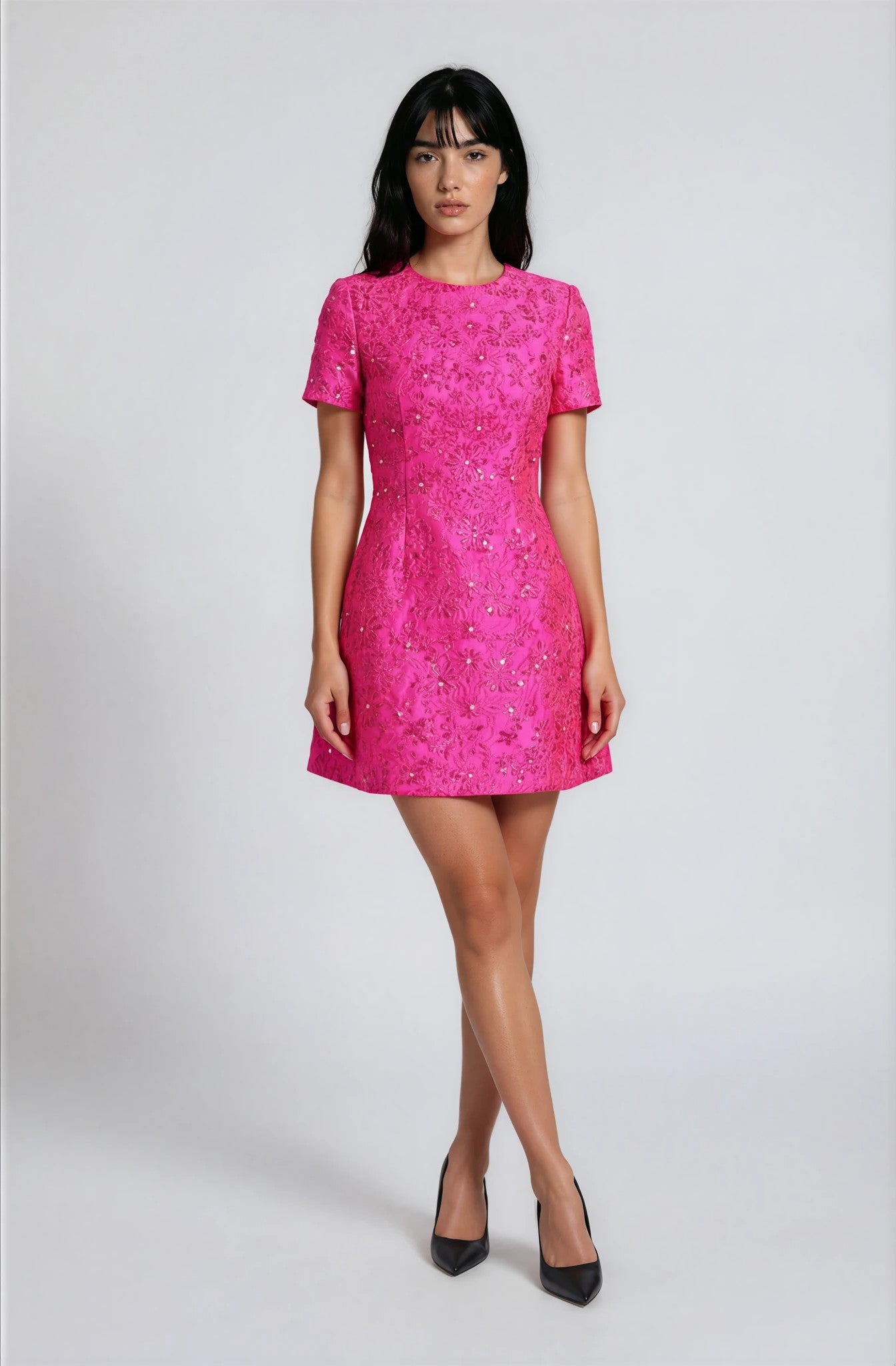 Vestido Mini Jacquard Floral