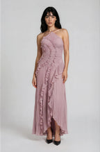 Vestido Midi Plisado con Volantes