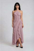 Vestido Midi Plisado con Volantes
