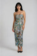 Vestido Midi Strapless Bordado Floral