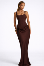Vestido Maxi Drapeado Escote Cuadrado